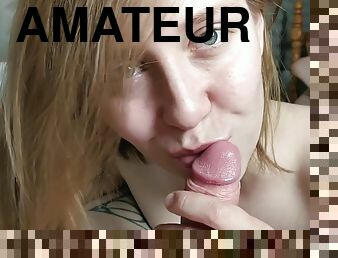 amatérske, teenagerské, robenie-rukou, fajčenie, pár, pov, blondýna, spermie, vták, malé-prsia