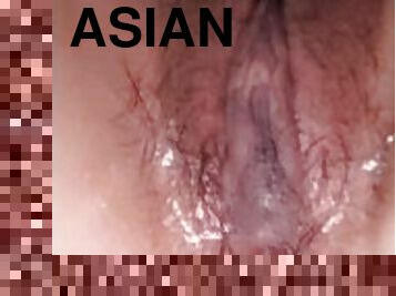 asiatique, masturbation, chatte-pussy, énorme-bite, mignonne, belle, solo, humide, bite