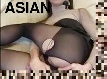 asiatique, masturbation, collants, transsexuelle, ejaculation-sur-le-corps, ados, ladyboy, secousses, ejaculation, horny