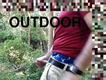 Horny I jerk off outdoors in the woods