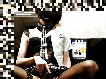 Japanese Femboy Cross Dresser Perverted masturbation in a schoolgirl style outfit Madzmoto Sun