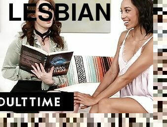ADULT TIME - Evelyn Claire Makes Alexis Tae SUPER HORNY With Erotic Lesbian Novel