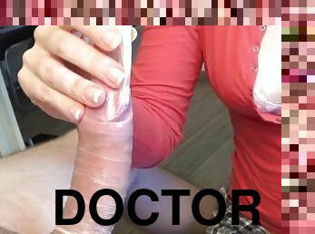 XL condom handjob by your doctor Scarlett