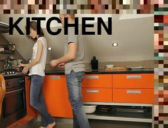 A very sexy teen is getting balled in the kitchen