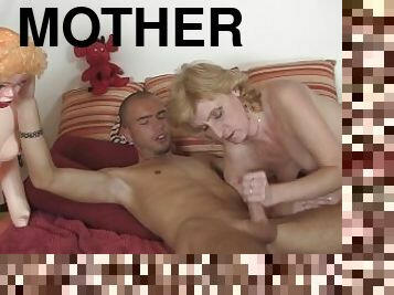 Blonde mother in law helps him cum