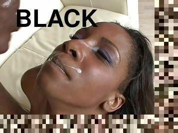 Petite black Girl with tiny tits gets a facial after the ebony sex