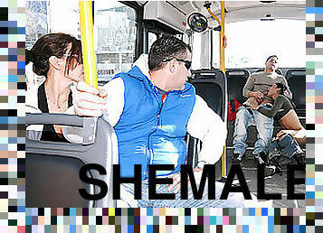Hot Shemale Sucks Cock on a Bus