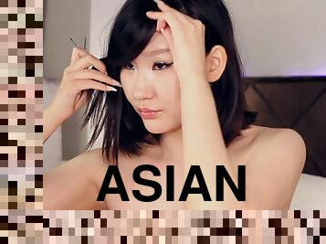 asiatique, masturbation, pieds