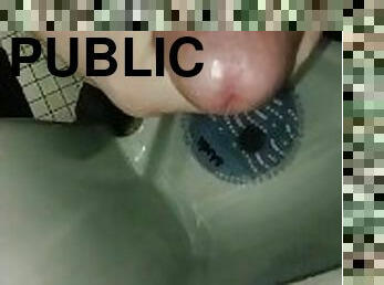 Quick work jerk and cum at urinal