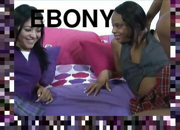 Two Horny Ebony Lesbians Enjoy In Sharing Of Big Dildo