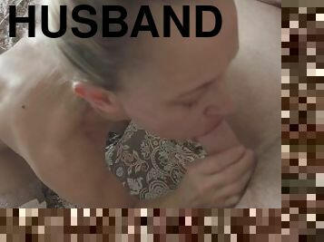 Eager blonde milks her horny husband dry