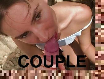 en-plein-air, public, maigre, enseignant, amateur, fellation, couple, plage, point-de-vue, ejaculation