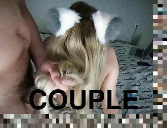 masturbation, amateur, ejaculation-sur-le-corps, ados, branlette, couple, secousses, baisers, ejaculation, blonde