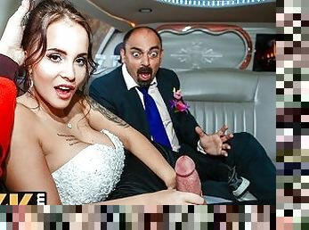 VIP4K. Random passerby scores luxurious bride in the wedding limo