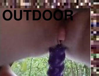 Outdoor dildo riding squirt