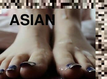 asiatique, ejaculation-sur-le-corps, japonais, pieds, ejaculation, fétiche, chinoise, coréen, orteils