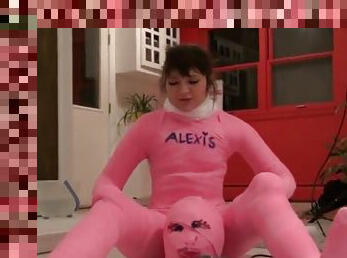 Girl Completely Encased In Pink Body Cast