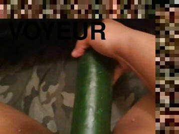 Roommate doesn't know I'm fucking a cucumber and listening to her pussy play