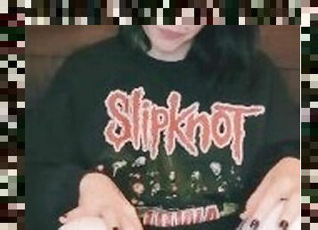 Goth girl cums wearing a slipknot shirt