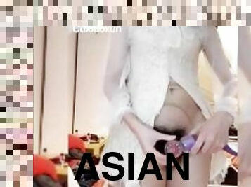 asiatisk, onani, transvestit, legetøj, ladyboy, thailænder, sperm, kær, fillipinsk