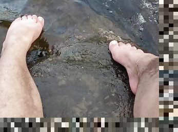 Big Feet And Hairy Legs Splashing At The Beach