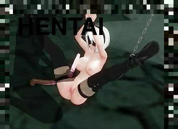 3D HENTAI Fucked pussy with a vibrator tied up 2B