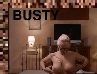 gros-nichons, lunettes, masturbation, chatte-pussy, milf, maman, doigtage, bas, blonde, lingerie