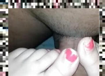 Touching his cock with my toes ????