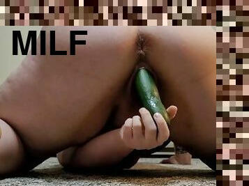 Naughty Milf Uses Cucumber To Fuck Her Pussy