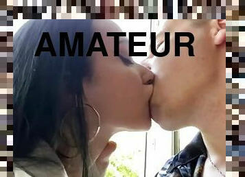 Amateur kissing with stepsister while her parents are away