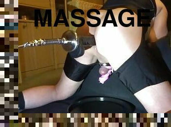 Prostate massage with fuck machine in chastity