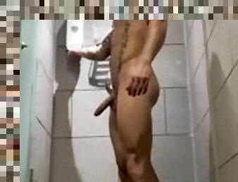 imbaiere, masturbare-masturbation, public, gay, masturbare, excitat, dus, solo, muschiulos, sala