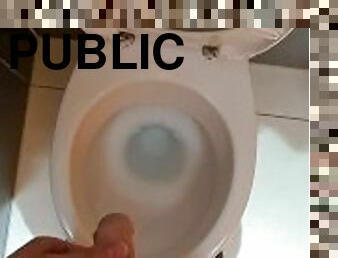 Horny man piss in the public toilet of shopping mall and play with dick  4K