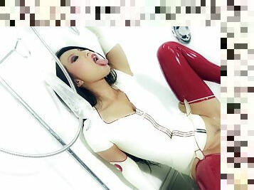 Kinky Asian Nurse In Latex Fucking Her Pussy And Ass