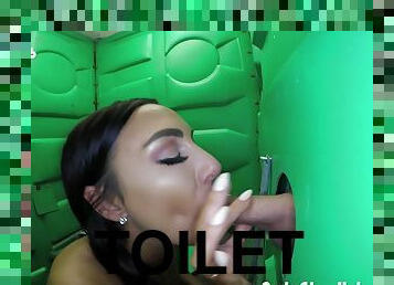 She Takes Cock In Mouth In Portable Toilet