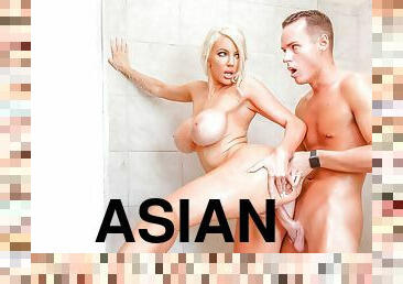 asia, pantat, mandi, payudara-besar, vagina-pussy, deepthroat-penis-masuk-ke-tenggorokan, permainan-jari, berambut-pirang, amerika, bokong