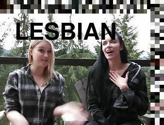 Lesbian Couple Enjoy Far Away Sex - Blonde and brunette flirting outdoors