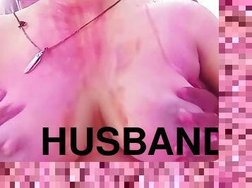 Husband Is Playing Big Boobs Of Pregnant Wife In Holi - Huge Boobs