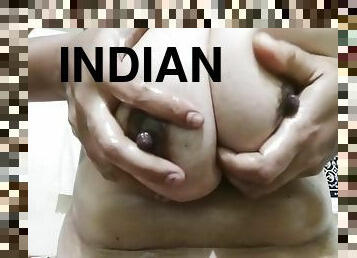 Indian Desi Bhabi Boobs Oil Show And Nipples Massage