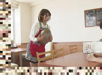 Japanese waitress is sucking customer's cock