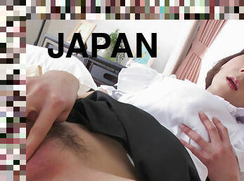 Japanese maid Erina Takigawa caresses her pussy