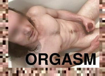 Guy Desperately Rubbing Cock to Moaning Orgasm in Shower