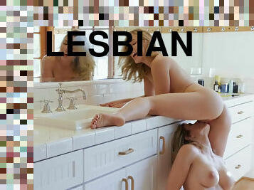 Ardent passionate sex in the bathroom arose between three lustful lesbians