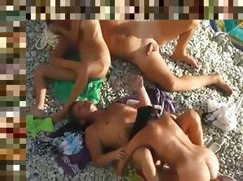 Shameless public nudist foursome