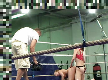 Sexy brunette slut Valentina Chevallier strapons Orsay in the ring