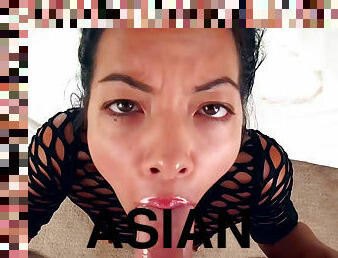 Tanned and glamorous asian Morgan Lee face fucked