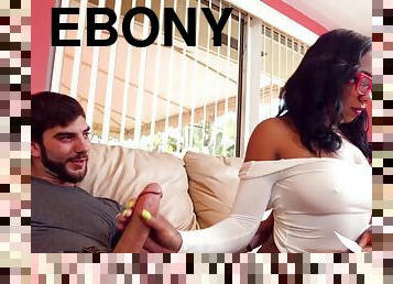 Ebony teen Jazzi takes a study break to suck and fuck her boyfriend's cock