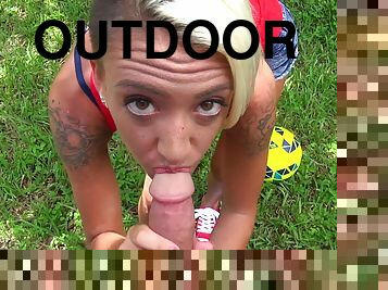 Charlie Nash sucking dick outdoors before getting fucked