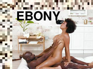 Ebony masseuse Alina Ali has sex with a hot client