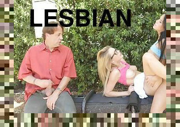 Two lesbians eating pussy on the bus stop